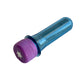 Clear plastic tube with a purple cap and rapeh powder inside on a white background